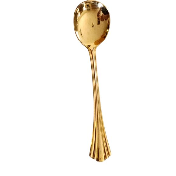Royal Gallery Gold Ribbed Sugar Spoon 6" ridges fan fancy elegant romance - Picture 1 of 6